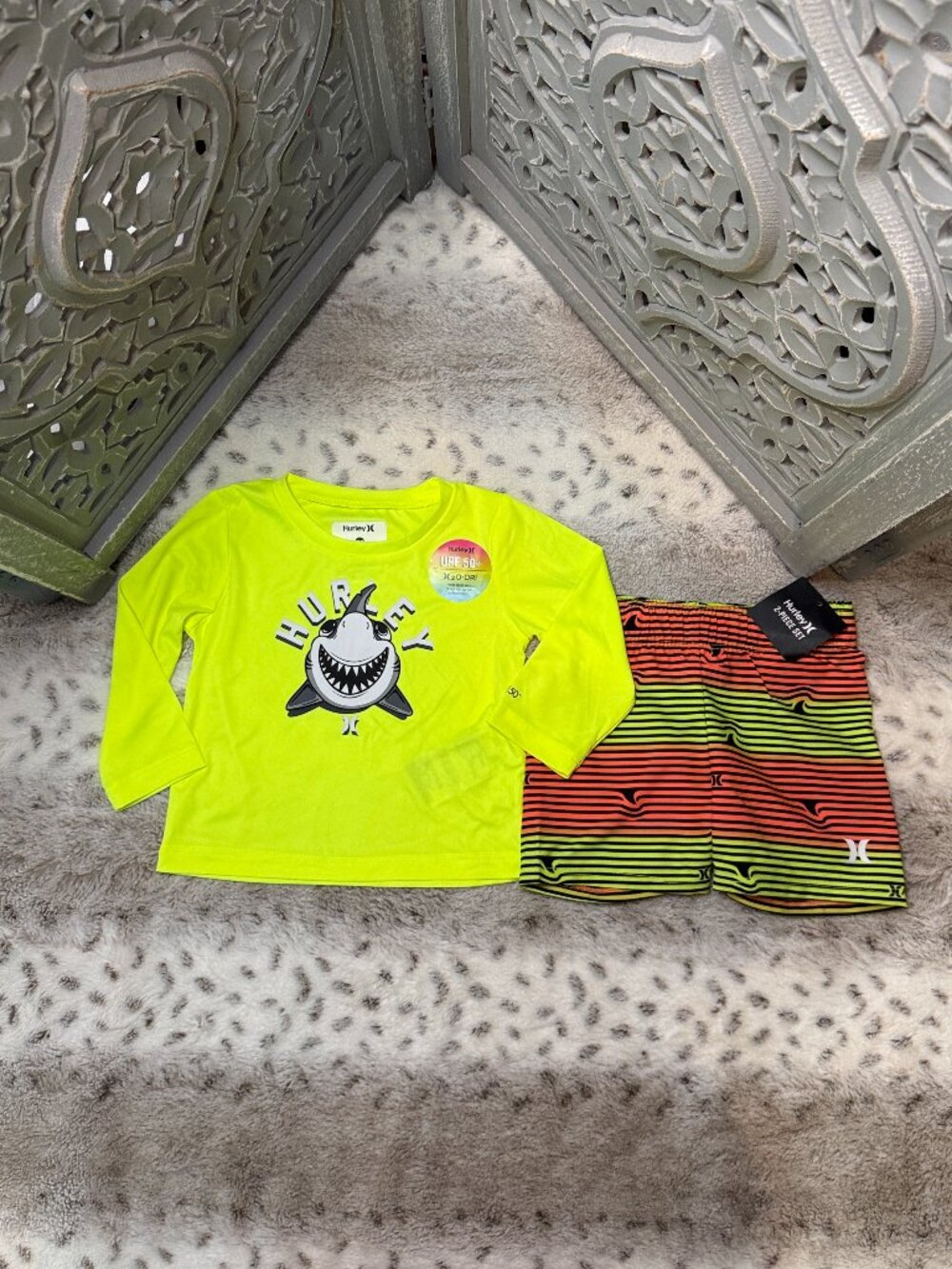 NWT! Hurley shark rashguard swim trunks set baby boys 12 months beach summer